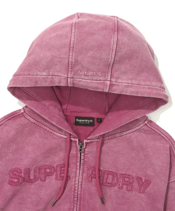 Кроп-худи на молнии, винтажная стирка, Superdry, темно-розовый — фото 4