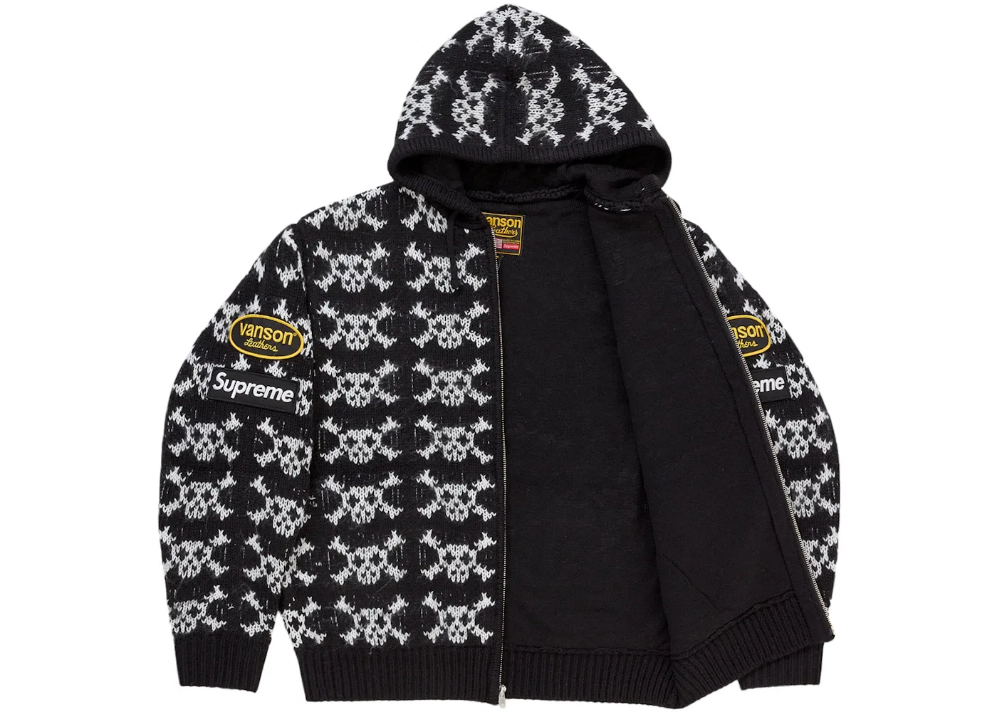Мужской свитер с капюшоном и молнией с принтом черепа Vanson Leathers Skull Zip Up Hooded Supreme — фото 2