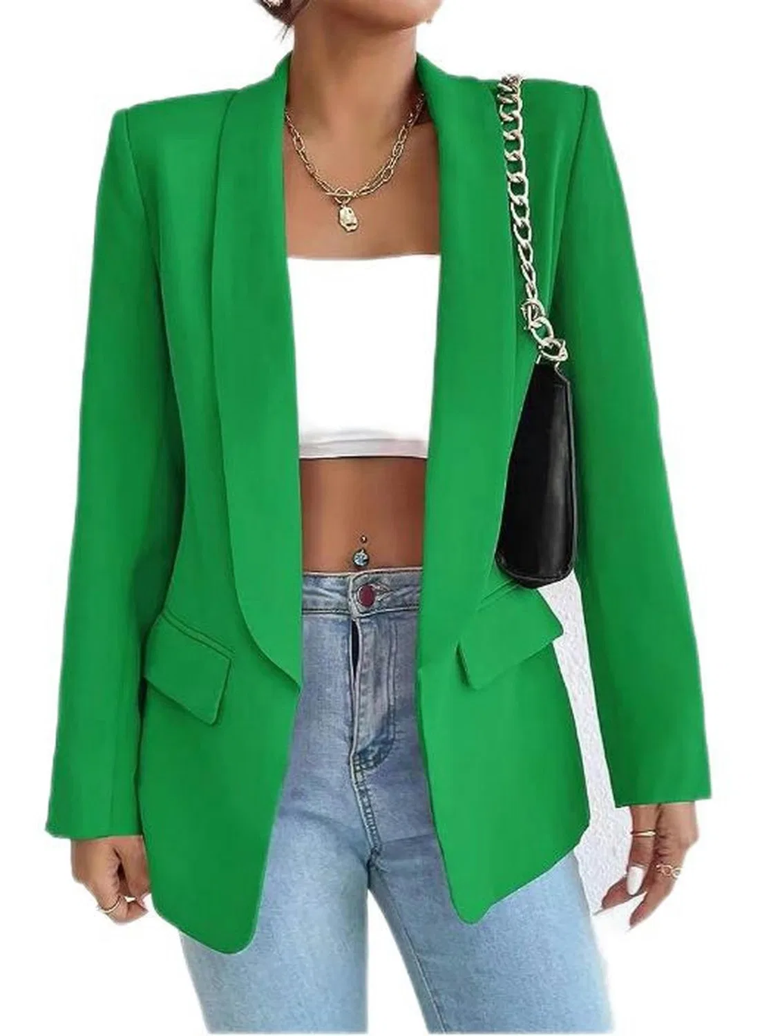 Женское пальто с лацканами, изумрудное, L, Emerald