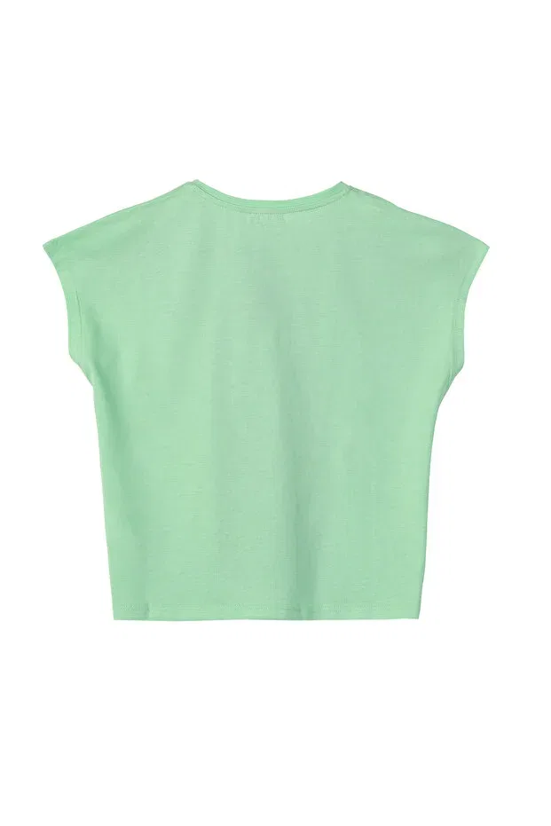 Детская футболка для девочек хлопковая с коротким рукавом Benetton, Mint Green — фото 3