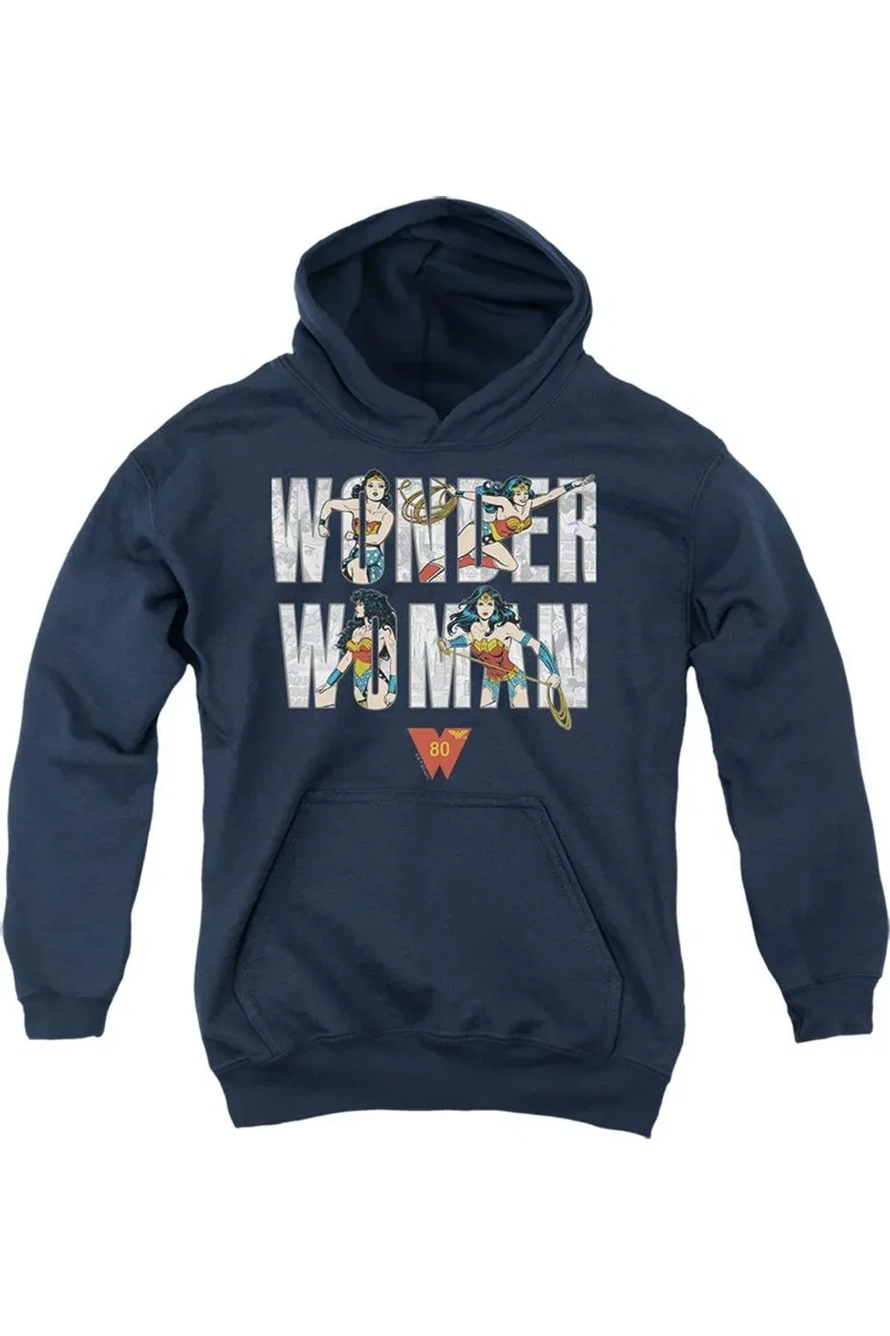 Детское худи с капюшоном Wonder Woman Ww 80th Illustrated Type Gildan, темно-синий