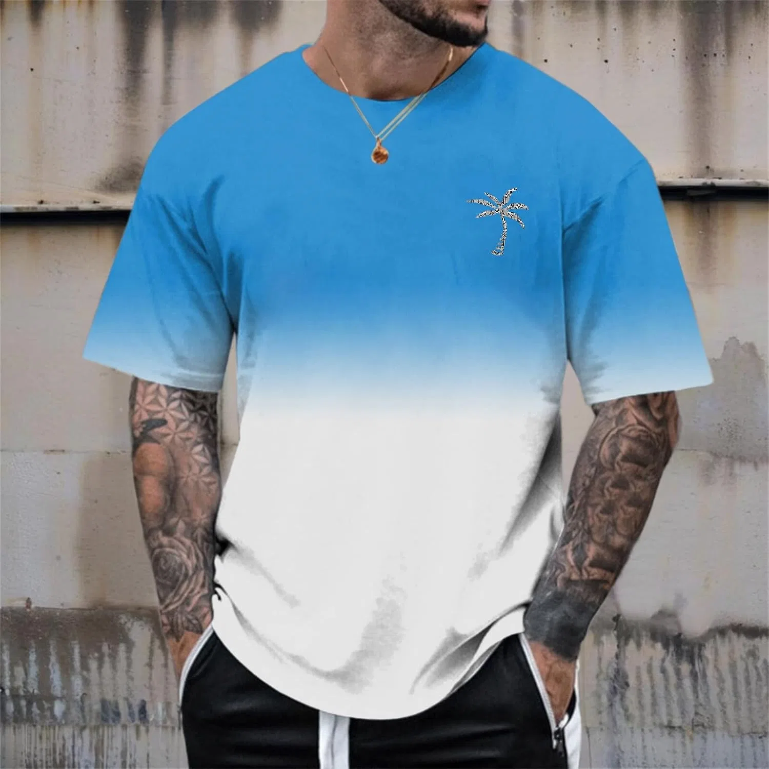 Мужская футболка с V-образным вырезом и рукавом 3/4, Light Blue — фото 3