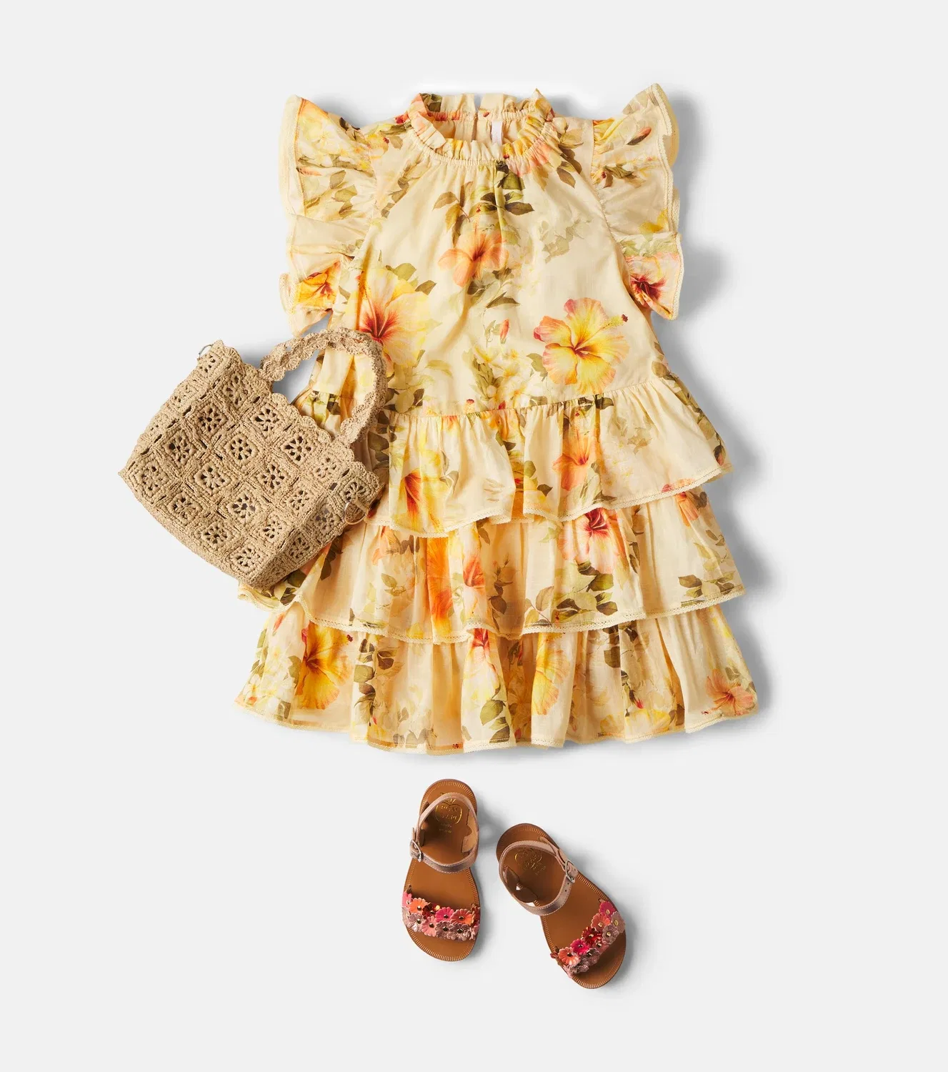 Платье хлопковое с цветочной оборкой Mahon Zimmermann Kids, желтый — фото 2