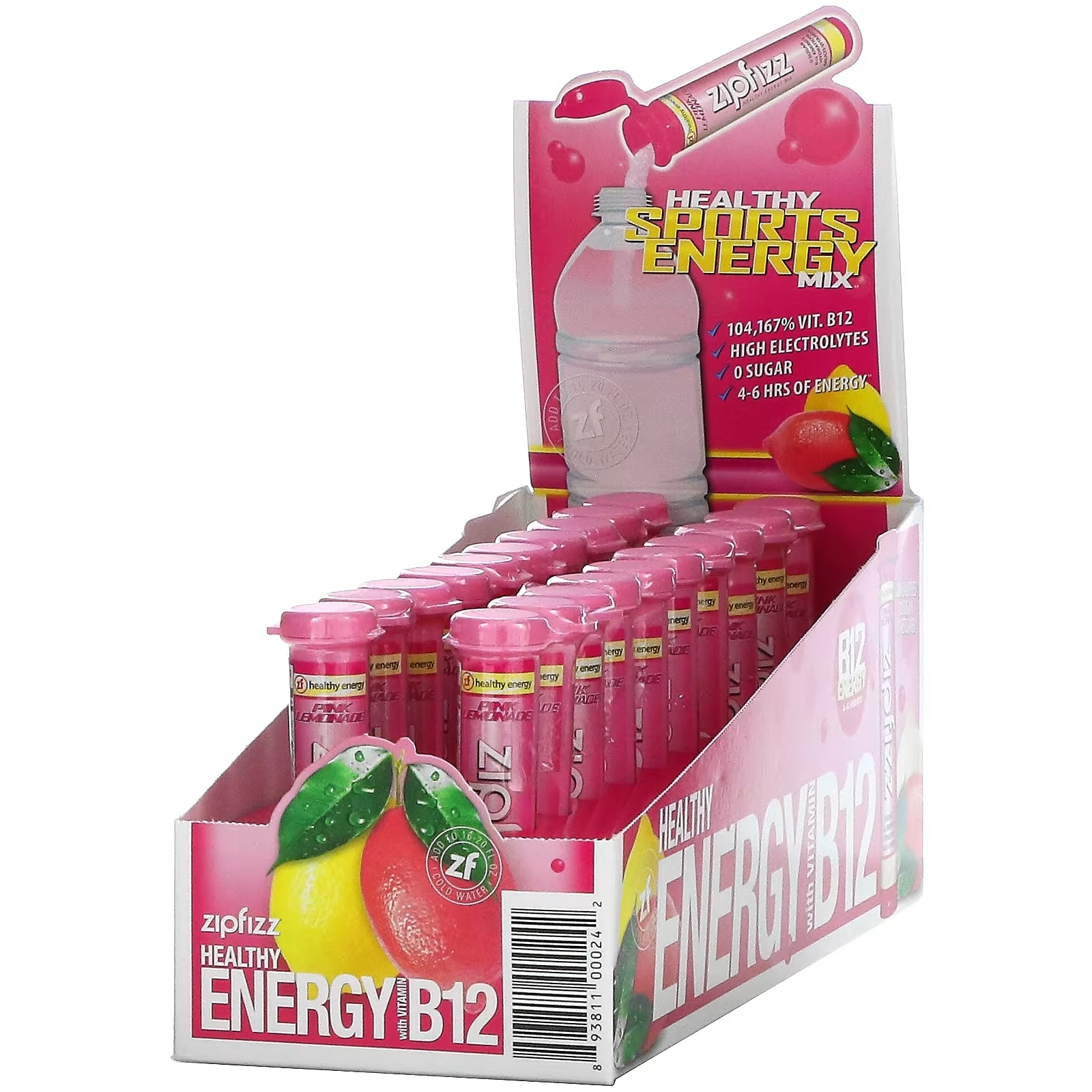 Zipfizz Энергетическая смесь для здорового спорта с витамином B12 розовый лимонад, 20 тюбиков - фото