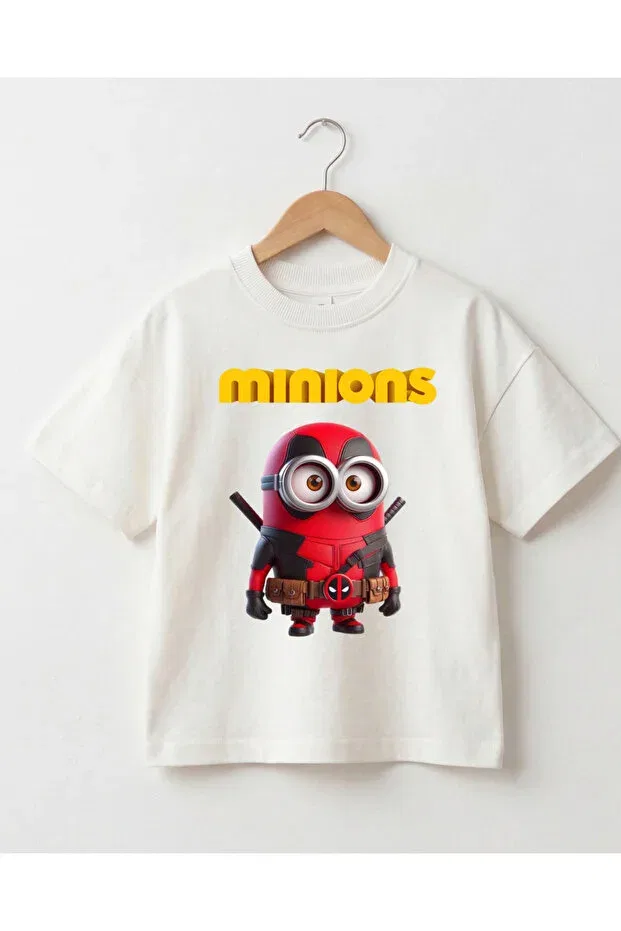 Детская футболка оверсайз с принтом Minions Inspired Superhero Printed Children's Oversize T-Shirt Babytex, White