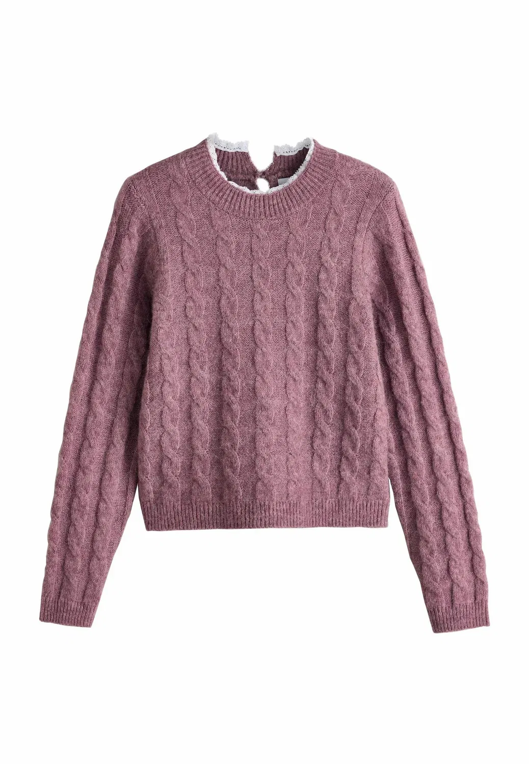 Вязаный джемпер с косами и кружевным воротником Next, Dark Pink