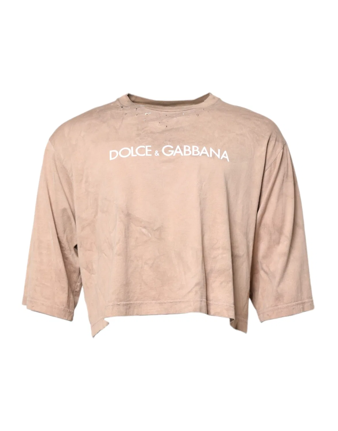 Мужская футболка с принтом логотипа и эффектом тай-дай Beige Tie Dye Logo Print Cropped Dolce & Gabbana, Beige