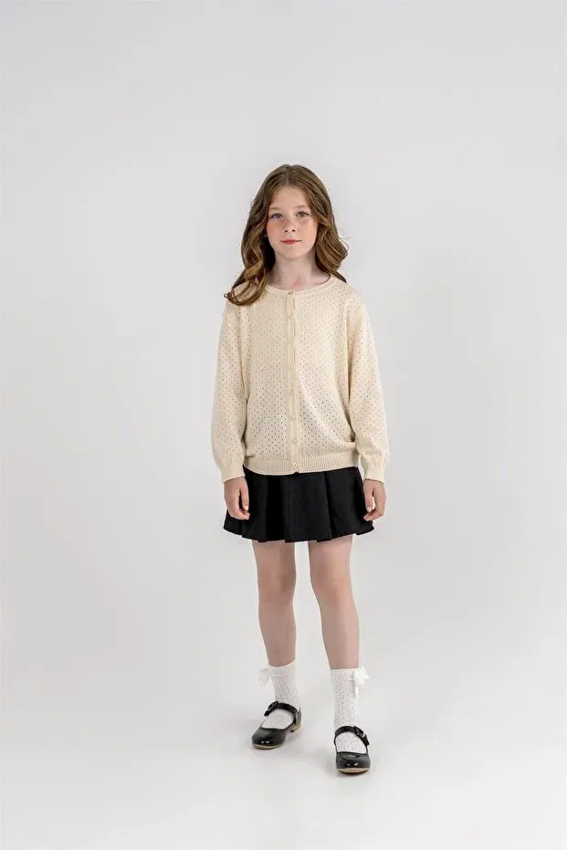 Детский кардиган для девочек с вязаным узором Minora, Beige — фото 3