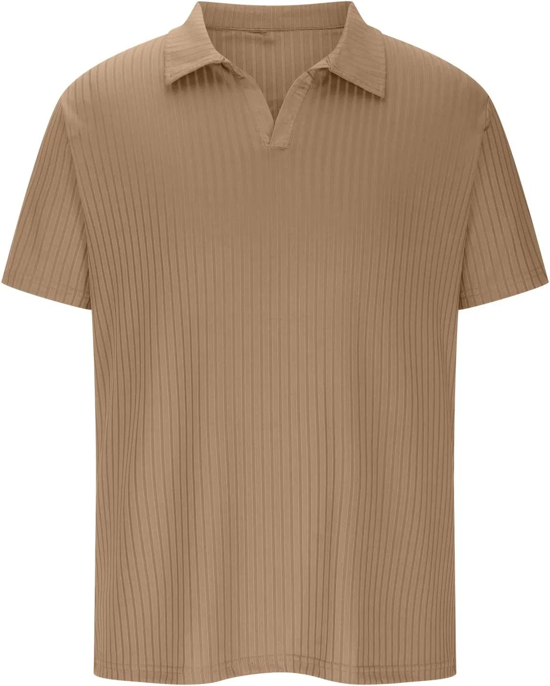 Мужская футболка с V-образным вырезом Muscle Fit Ribbed Knit, Khaki — фото 3