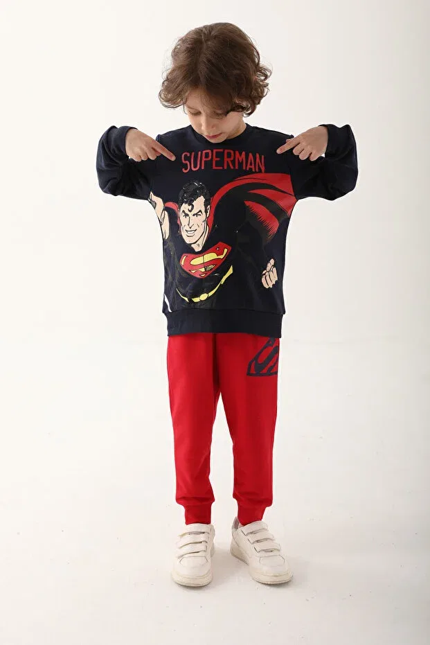 Детский комплект спортивного костюма для мальчиков с принтом Superman, Navy Blue — фото 2