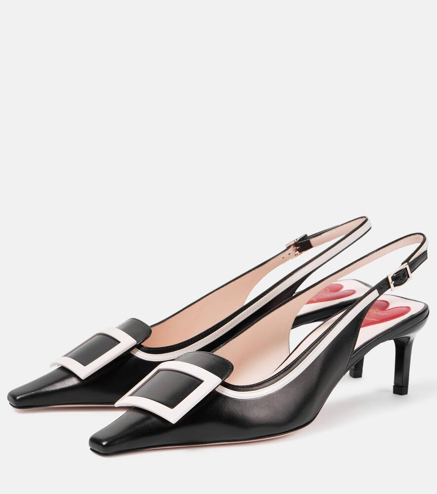 Кожаные лодочки-слинги на каблуке Viv' Canard Roger Vivier, B999(NERO)+C019(CIRE') — фото 4