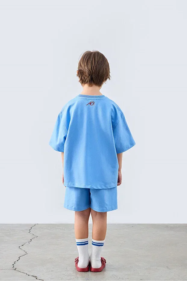 Детская футболка для мальчиков с вышивкой Oversize Marvy, Синяя — фото 3