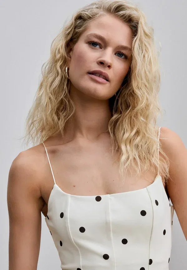 Топ с воланами Petite fit - strappy peplum top Next, White Polka Dot, белый