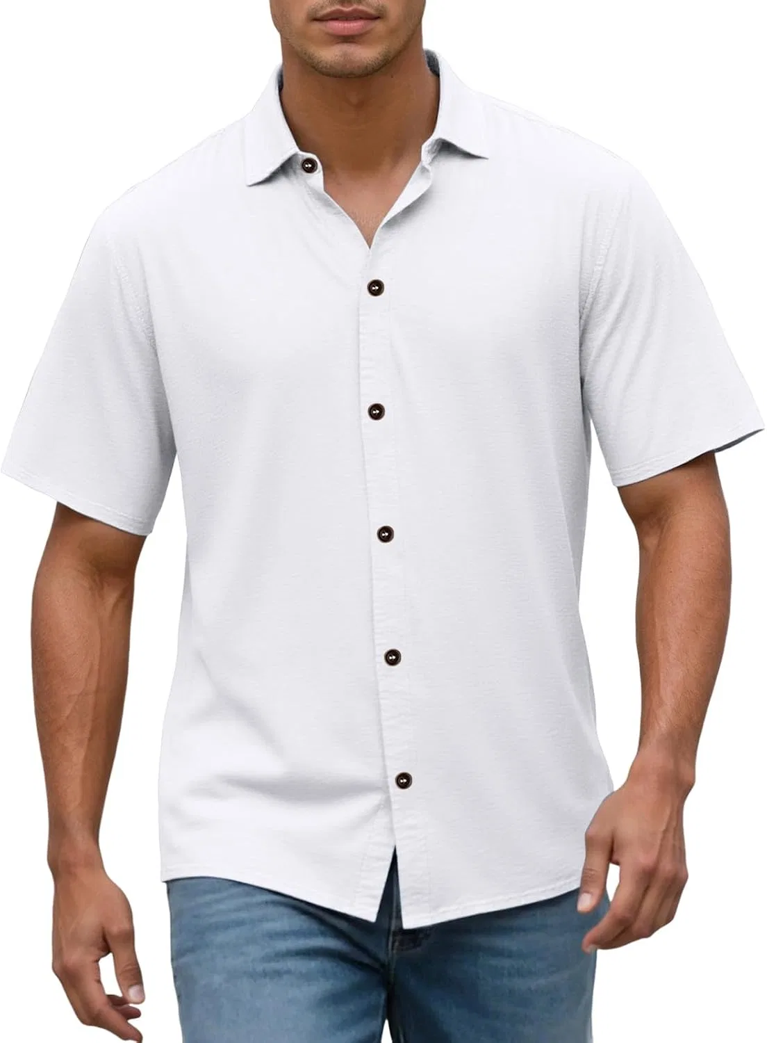 Мужская рубашка с коротким рукавом, slim fit, хлопок, белый