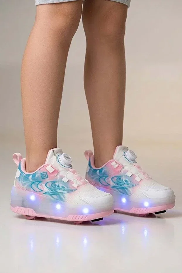 Детские кроссовки для девочек с LED-подсветкой Pepino Kids, White - Pink — фото 2