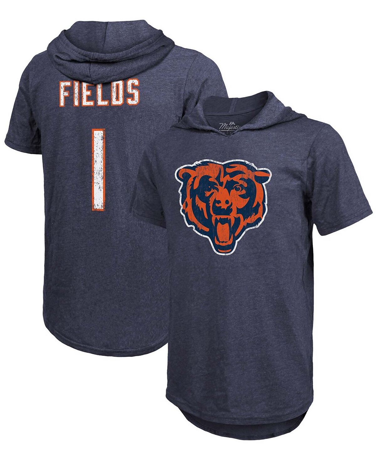 

Мужская футболка с капюшоном с коротким рукавом с короткими рукавами justin fields navy chicago bears player name number tri-blend Fanatics, синий