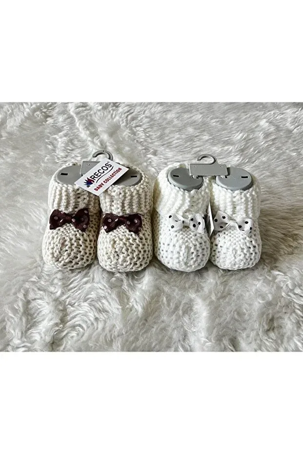 Детские пинетки из трикотажа с принтом Anne Dokunuşu Gibi Kuzum Bebe, Ecru-Cream
