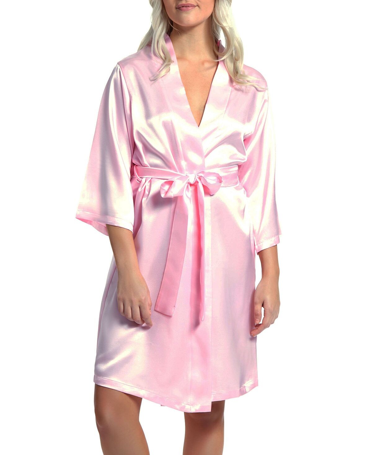 

Женский атласный халат marina lux с рукавами 3/4 iCollection, розовый