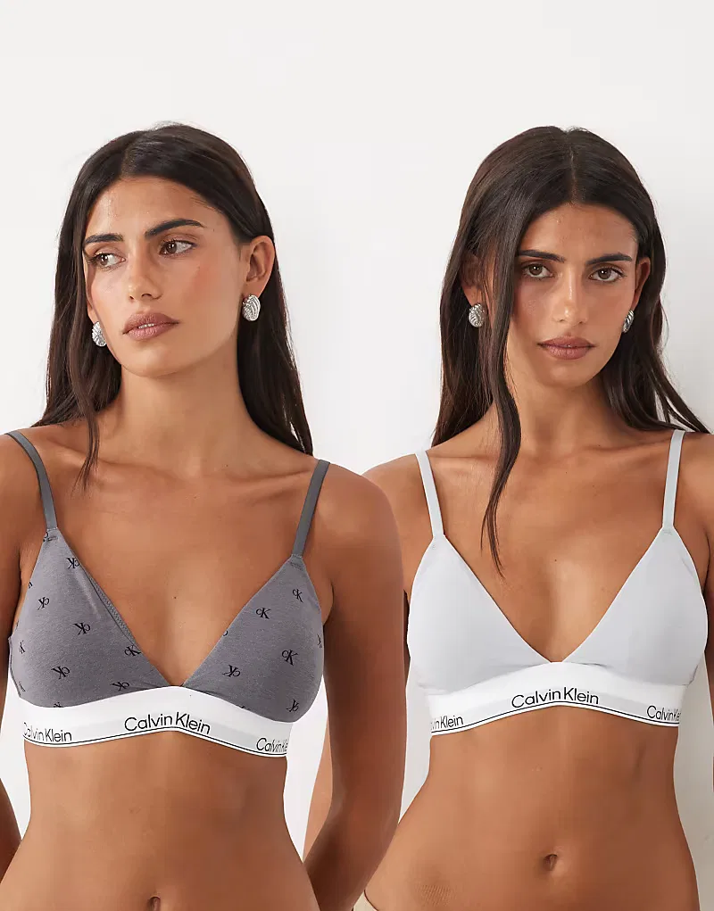 Бюстгальтер треугольный с легкой подкладкой Icon Cotton Modal 2 пары Calvin Klein, серый