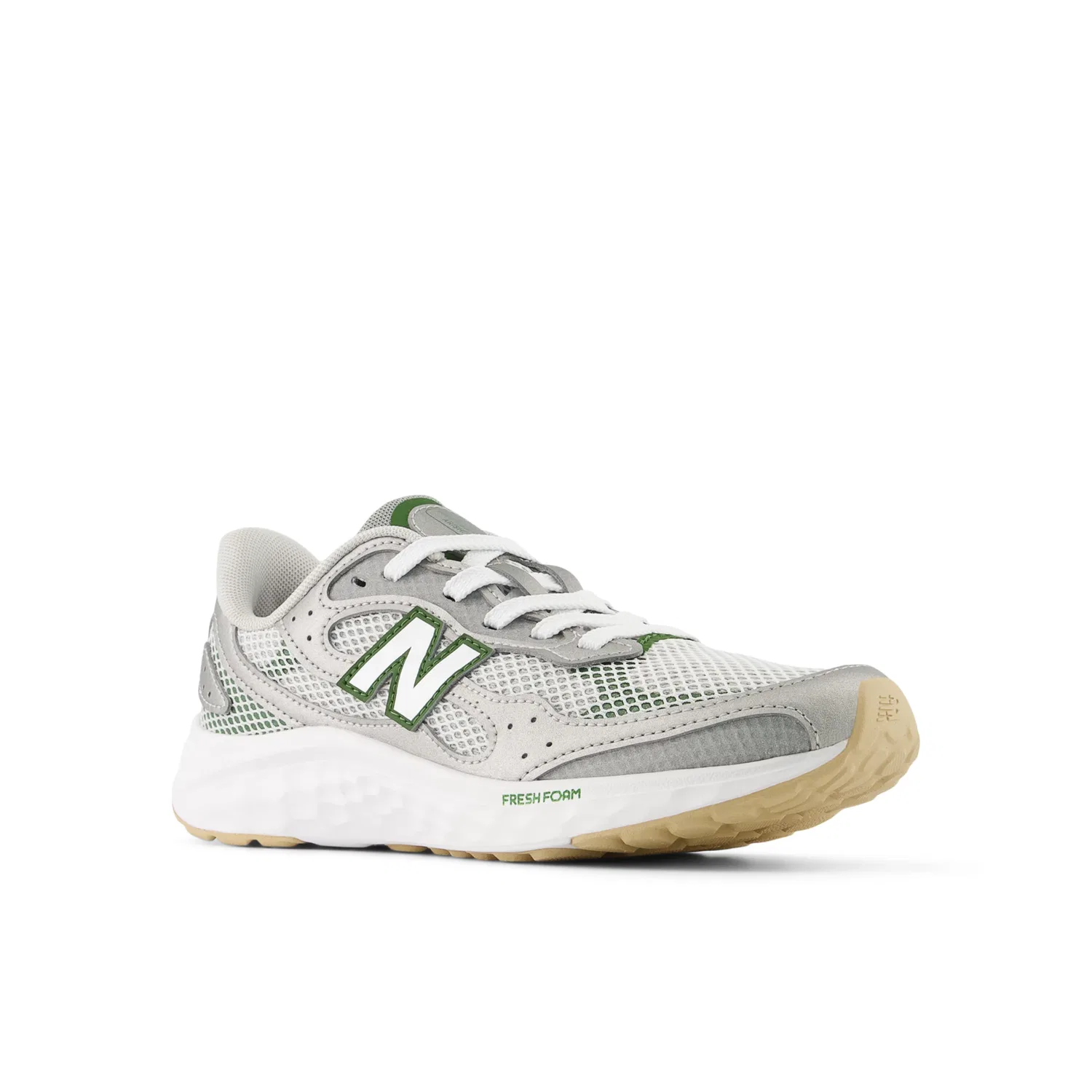 Детские кроссовки на шнуровке с амортизацией Fresh Foam Arishi Lux Lace New Balance, Raincloud With Dark Metallic Silver And Alpine Green — фото 2