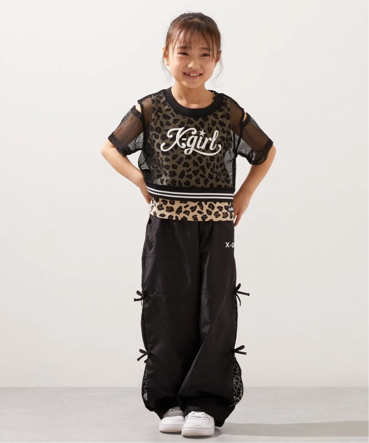 Детский комплект из меш-топа с открытыми плечами и топа с принтом X-girl Stages, Black — фото 3