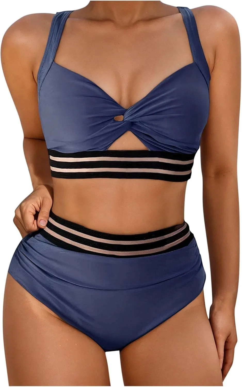 Женский бикини-сет с V-образным вырезом Vintage High Waisted, Blue