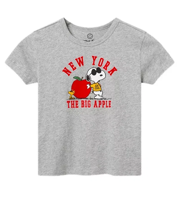 Детская футболка с принтом Snoopy The Big Apple Tee Junk Food Clothing, Heather Grey