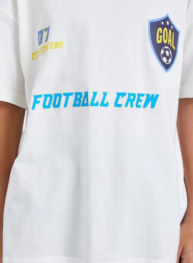Комплект футболка и шорты с футбольным принтом Football Crew Styli, синий — фото 3