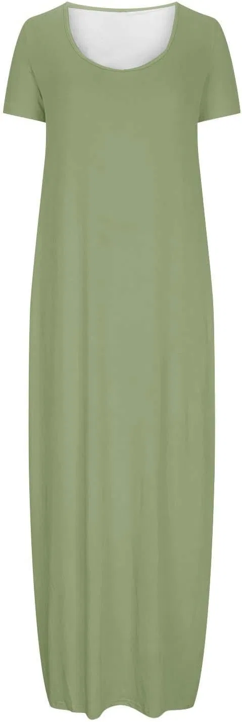 Женское летнее макси-платье с коротким рукавом, Army Green — фото 2