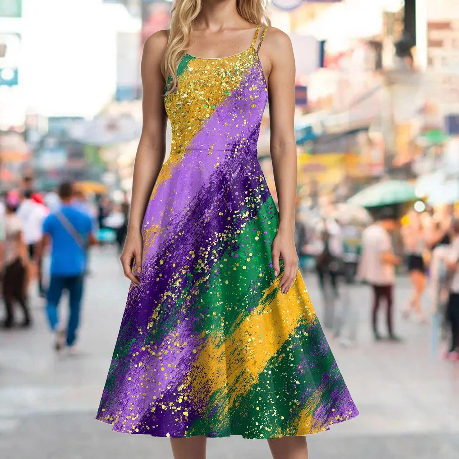 Женское платье-трапеция с длинным рукавом, с принтом, Carnival Dresses, фиолетовый — фото 2