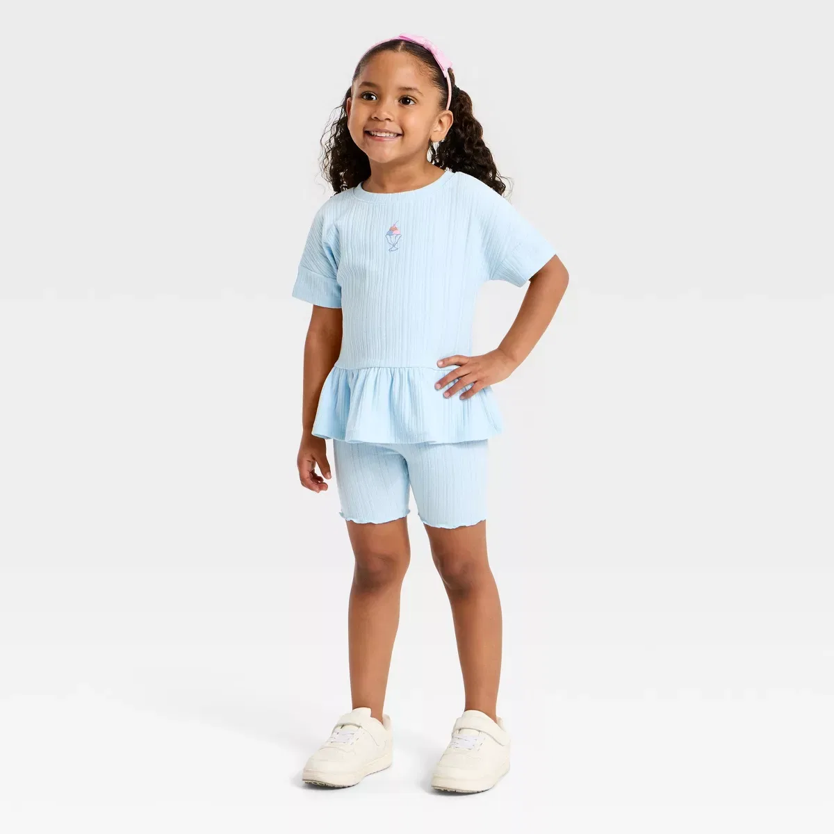 Детское платье-футболка с принтом Pointelle Peplum T-Shirt INFANT/TODDLER GIRL, Light Blue — фото 3