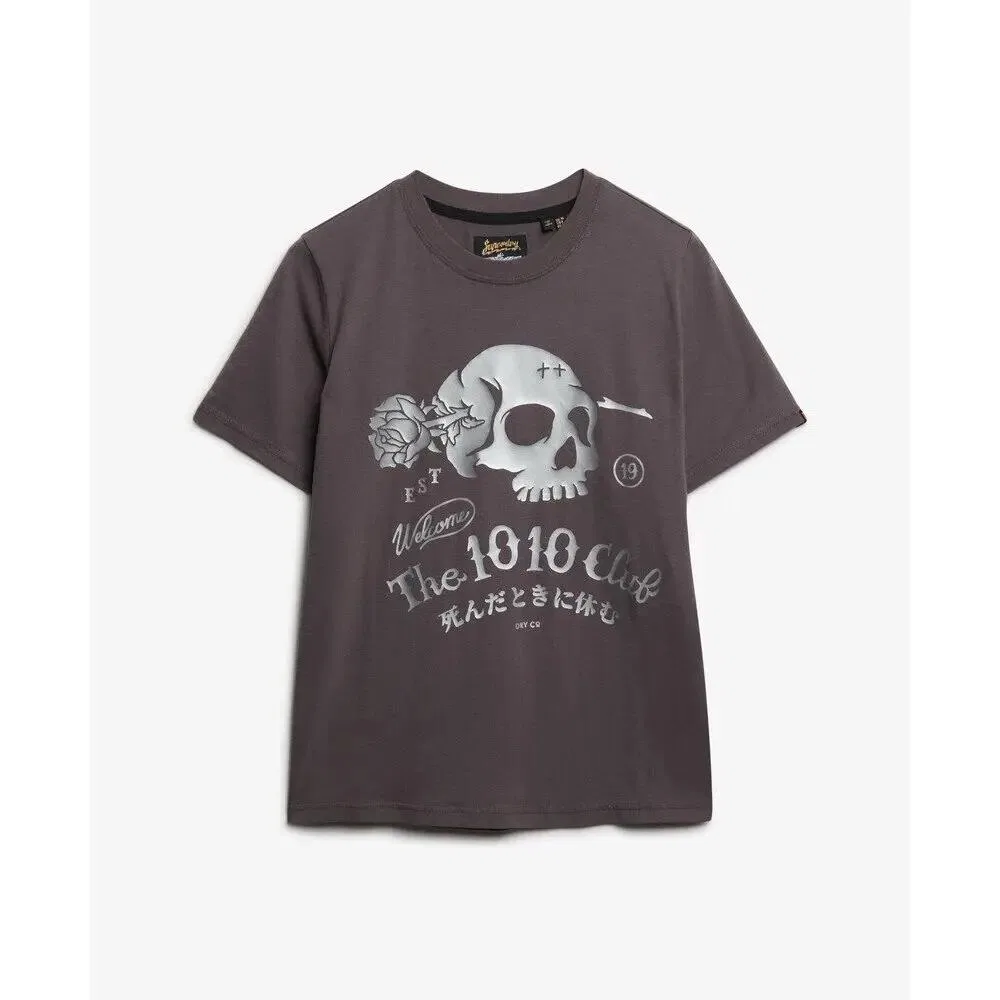 Женская футболка с принтом Super Skull Superdry, Grau