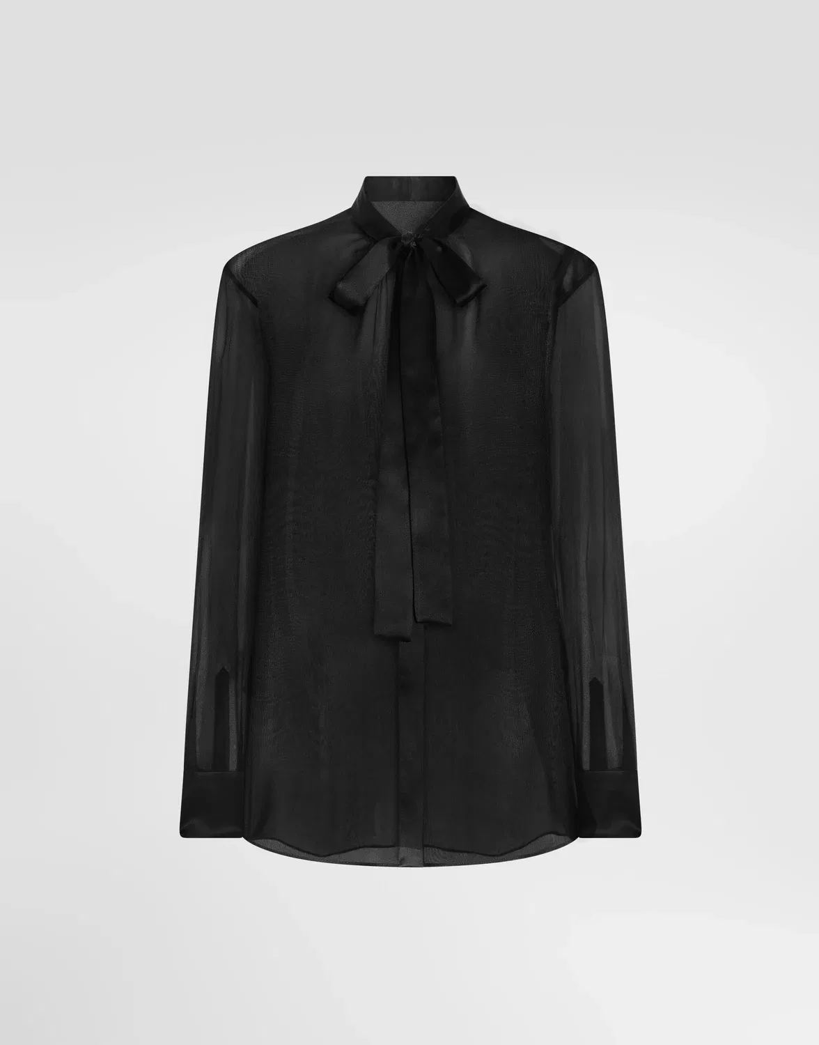 Шелковая шифоновая рубашка с бантом-завязкой Dolce & Gabbana, черный