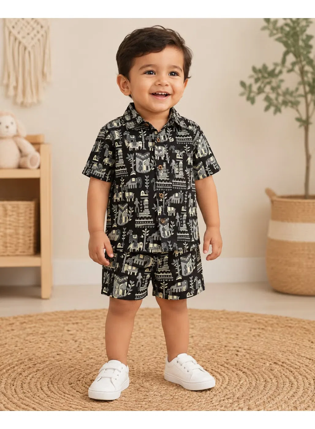 Комплект детский с принтом сафари с коротким рукавом Midnight Safari Matching Family Outfits, черный — фото 3