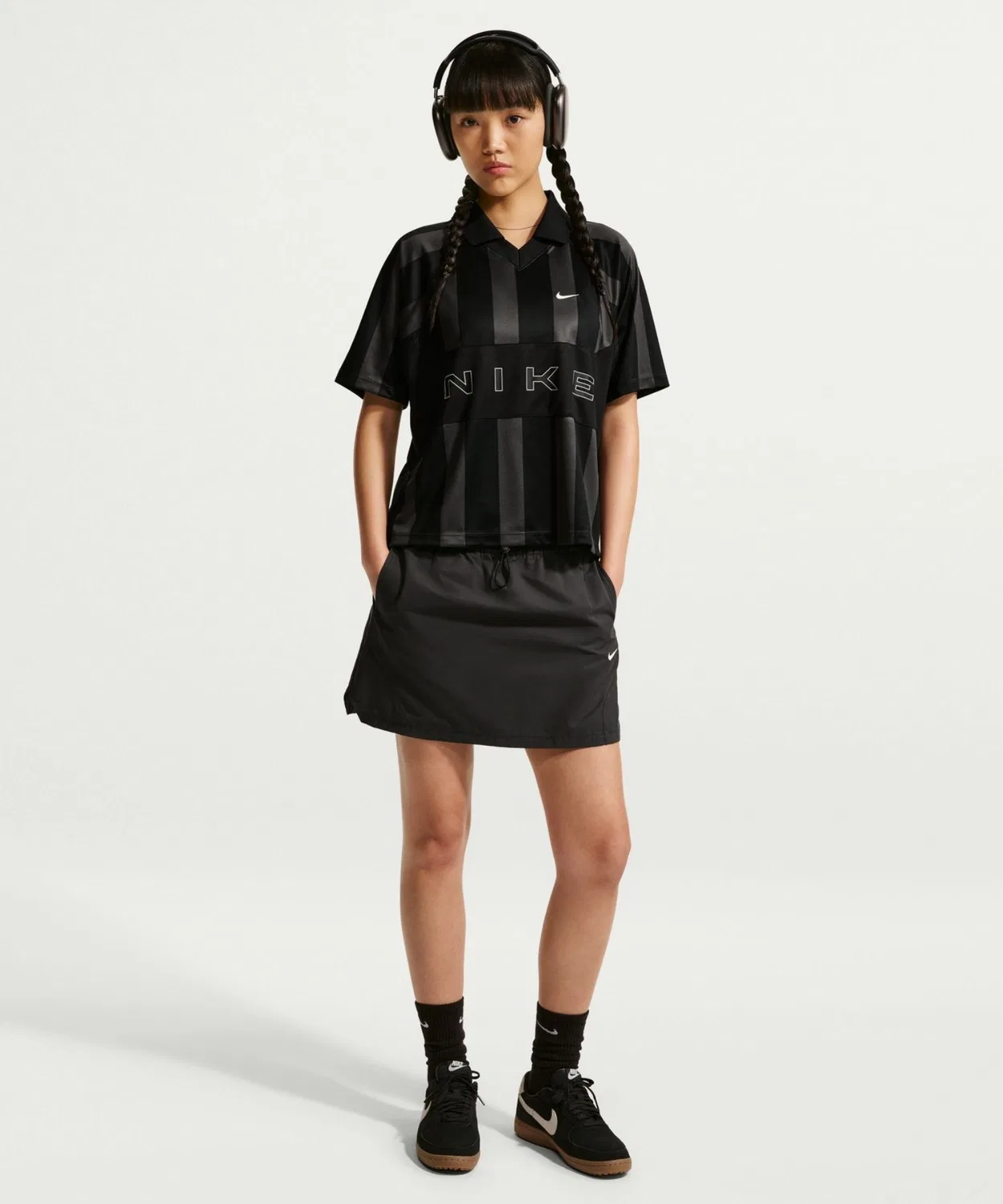 Женская футболка с коротким рукавом, поло, с принтом NIKE, Black/Black — фото 4