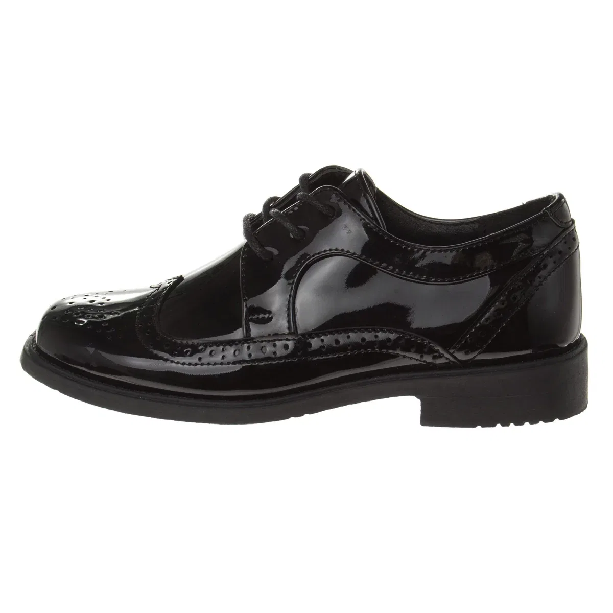 Детские туфли-оксфорды на шнуровке Wingtip Josmo Shoes, Black Patent — фото 3
