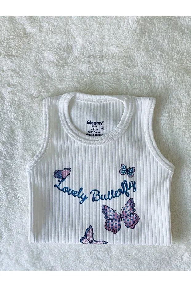 Детское боди для новорожденных с принтом Butterfly Patterned Gleamy, White Sugar Bleached — фото 3