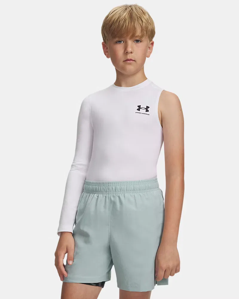Лонгслив для мальчиков быстросохнущий HeatGear Asymmetrical Right UnderArmour, White/Black