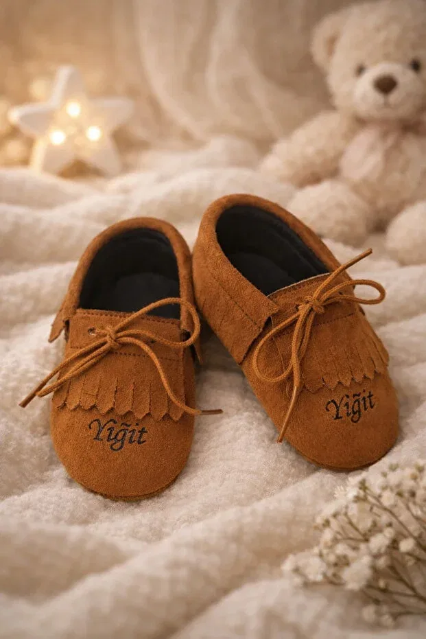 Детские мокасины для мальчиков с принтом Personalized named baby boy moccasin shoes Marasmakosen, Beige