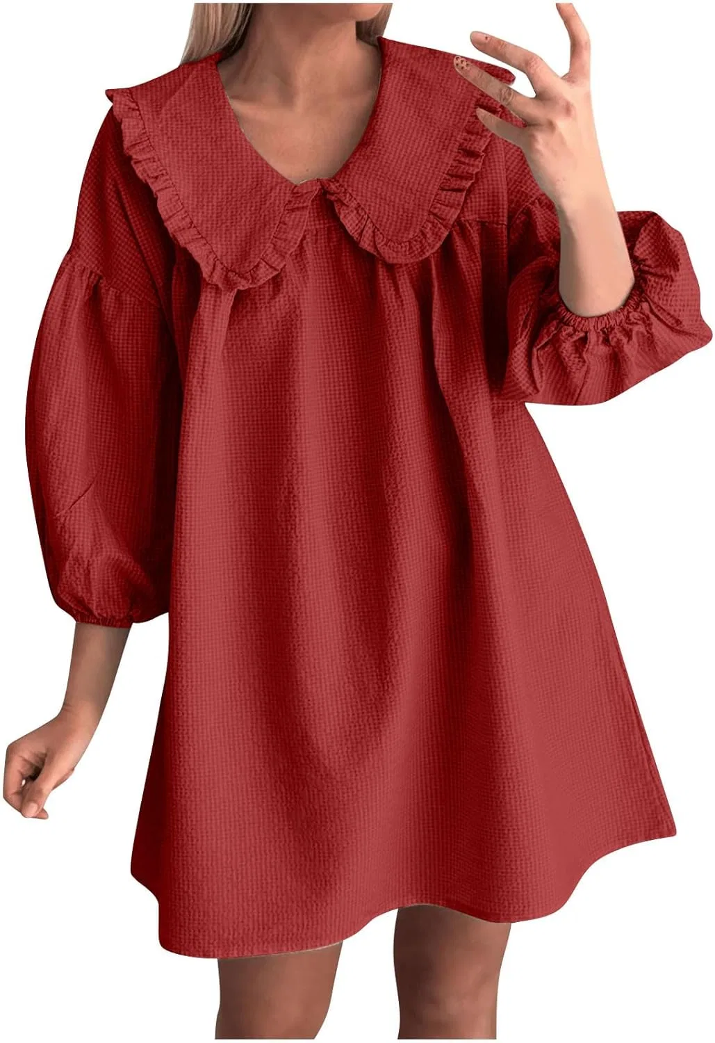 Женское платье мини с принтом в клетку Babydoll, Red