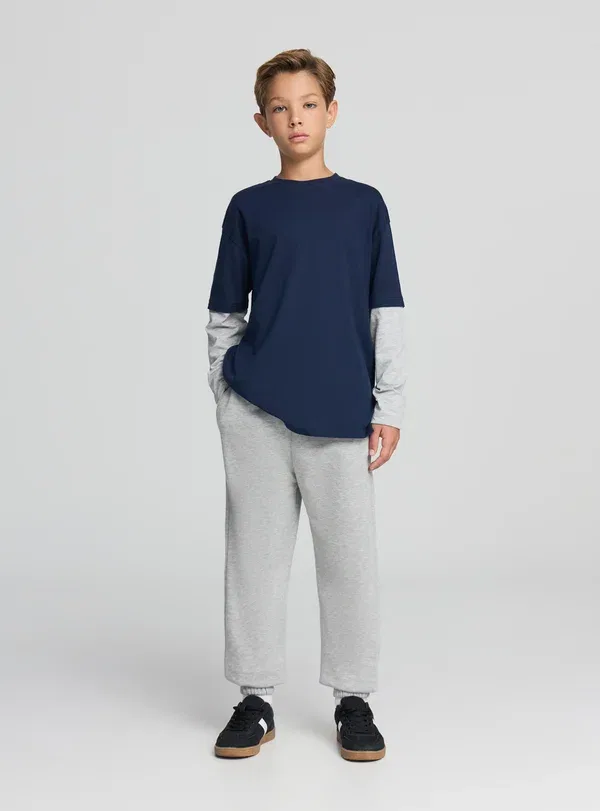 Футболка с длинным рукавом из хлопка Bicolor Terranova, Blu Denim Scuro, синий