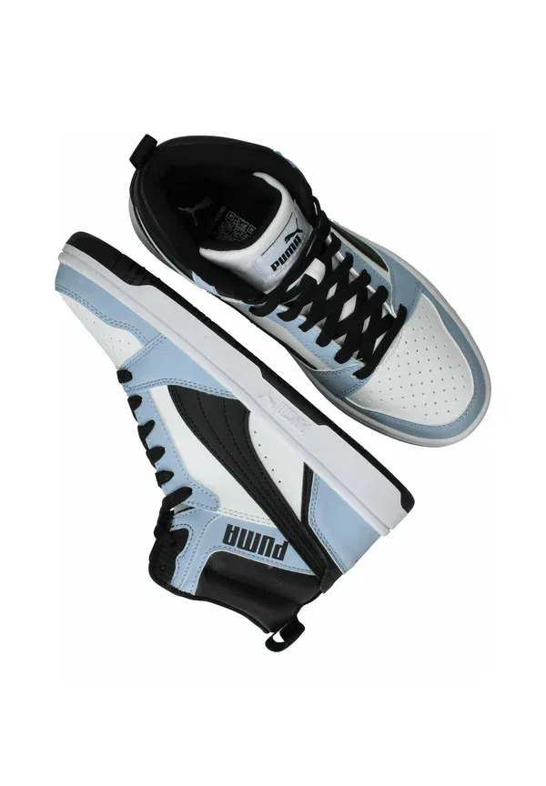 Кроссовки с искусственной кожи и текстиля Rebound v6 mid jr, Puma, White Snow Mountain Blue Black, белый/черный/синий — фото 3
