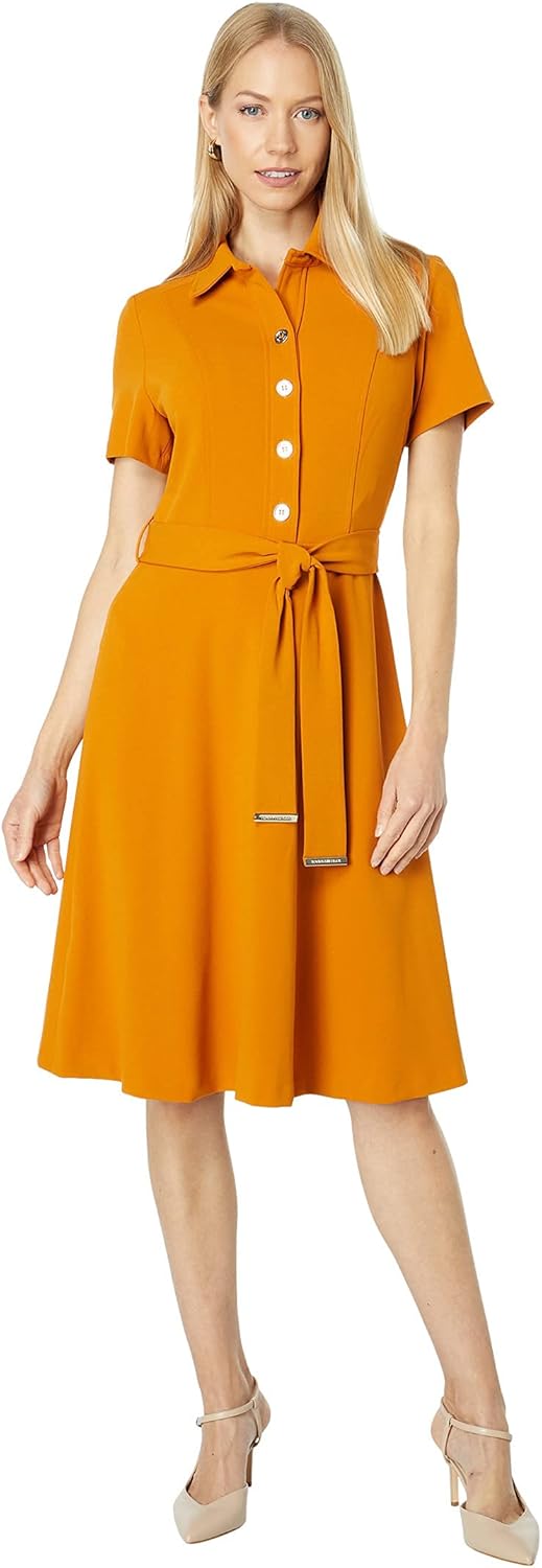 

Женское платье миди Tommy Hilfiger на пуговицах с воротником и завязкой на талии, Amber