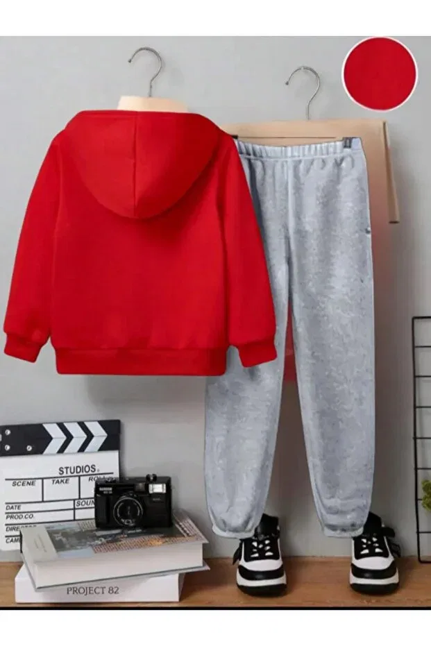 Детский комплект свитшота и брюк с принтом Bear In Red Coat Ss Sinser, Red - Gray — фото 3