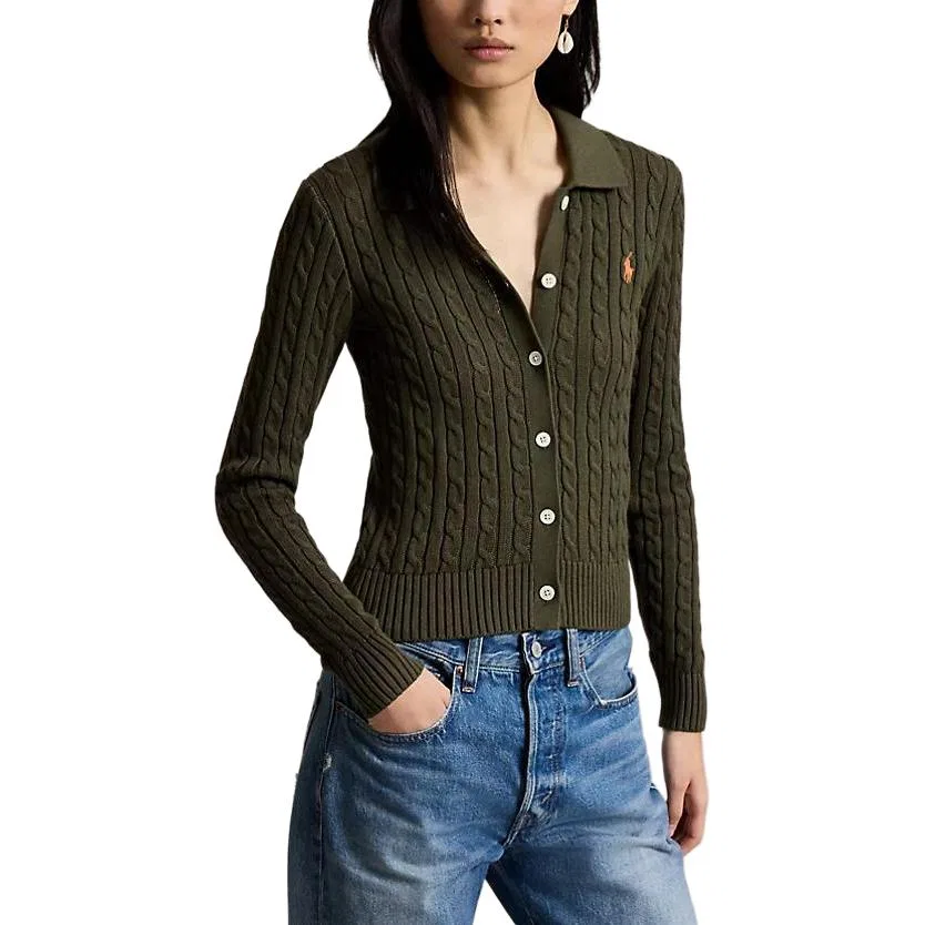 Женское трикотажное изделие с отложным воротником, прямой крой Olive Green, Polo Ralph Lauren, Olive Green — фото 3