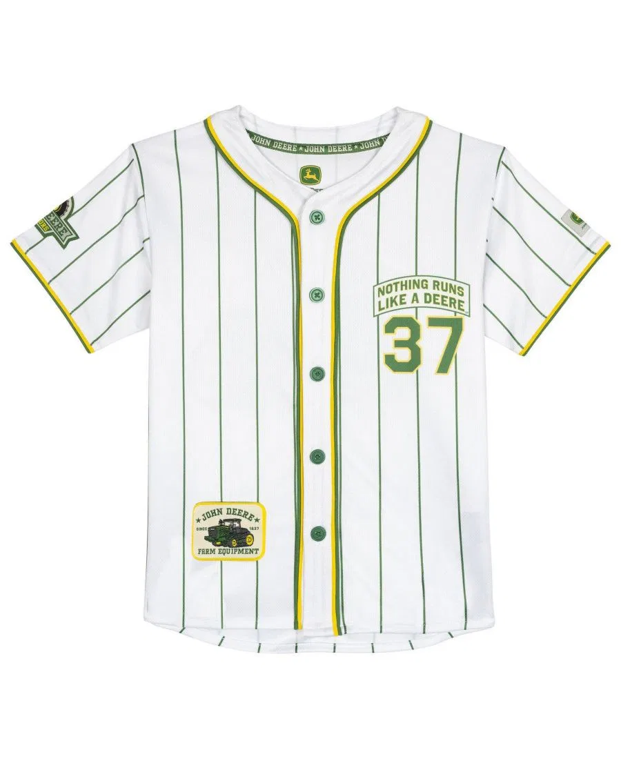 Бейсбольная футболка-рубашка John Deere, White Green Pinstripe