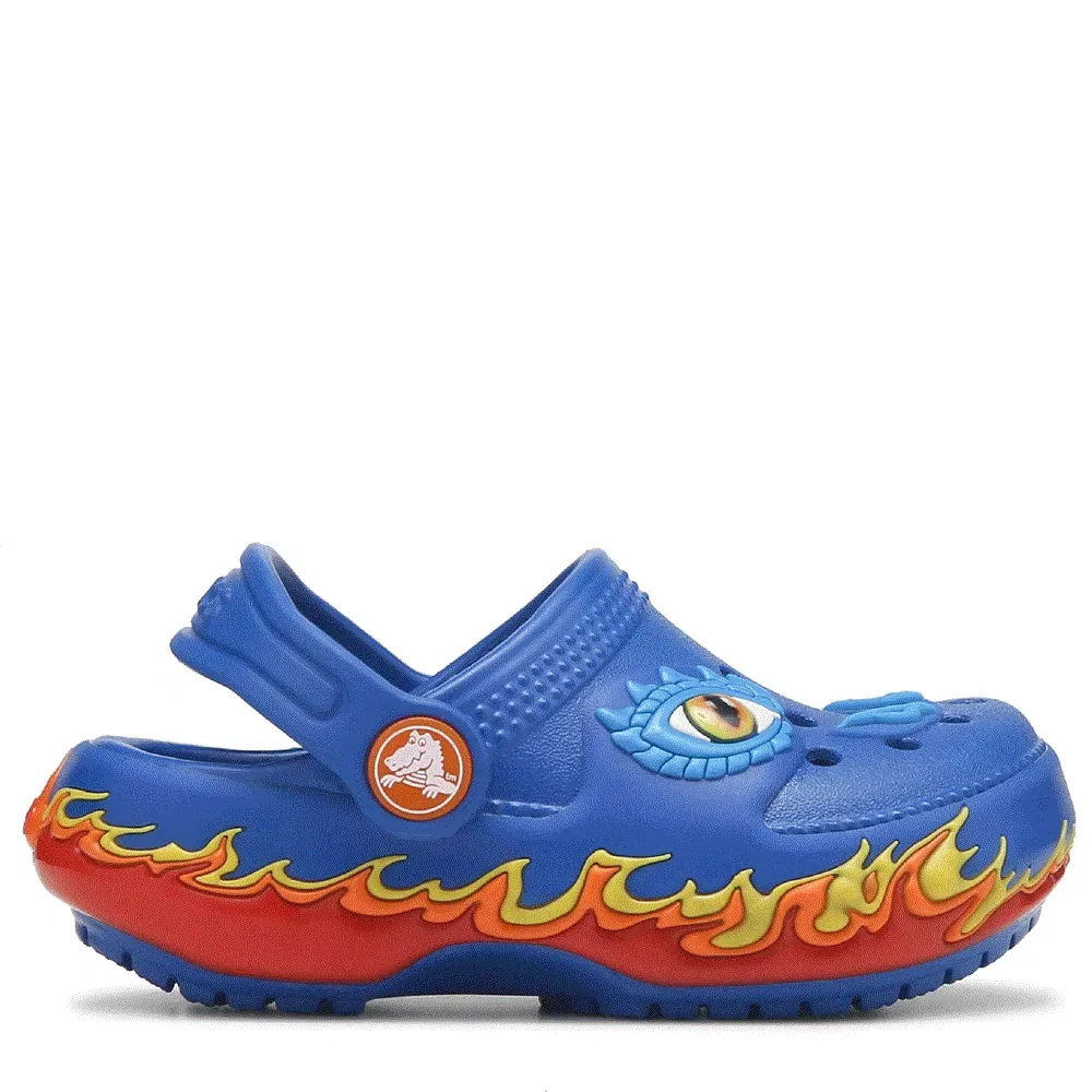 Детские классические светящиеся сабо с графическим рисунком для малышей Crocs, Blue Bolt Dragon — фото 2
