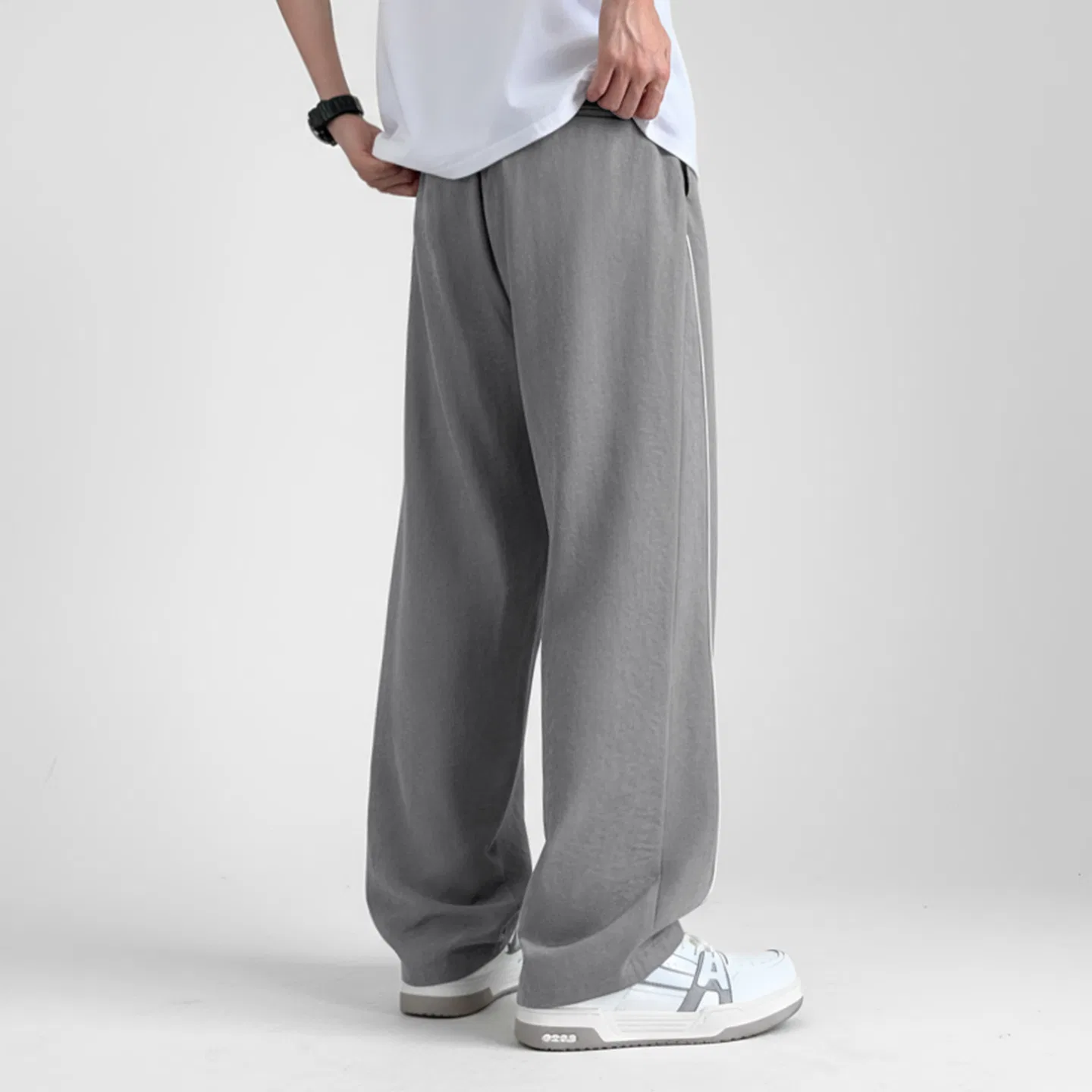 Детские брюки прямого кроя с боковой полосой MINISO, Dark Gray — фото 4