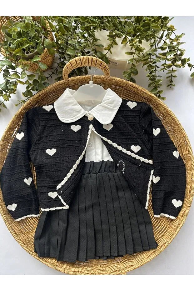 Детский комплект трикотажный с принтом Lovmi baby heart patterned knitwear cardigan Lumia, Black — фото 4