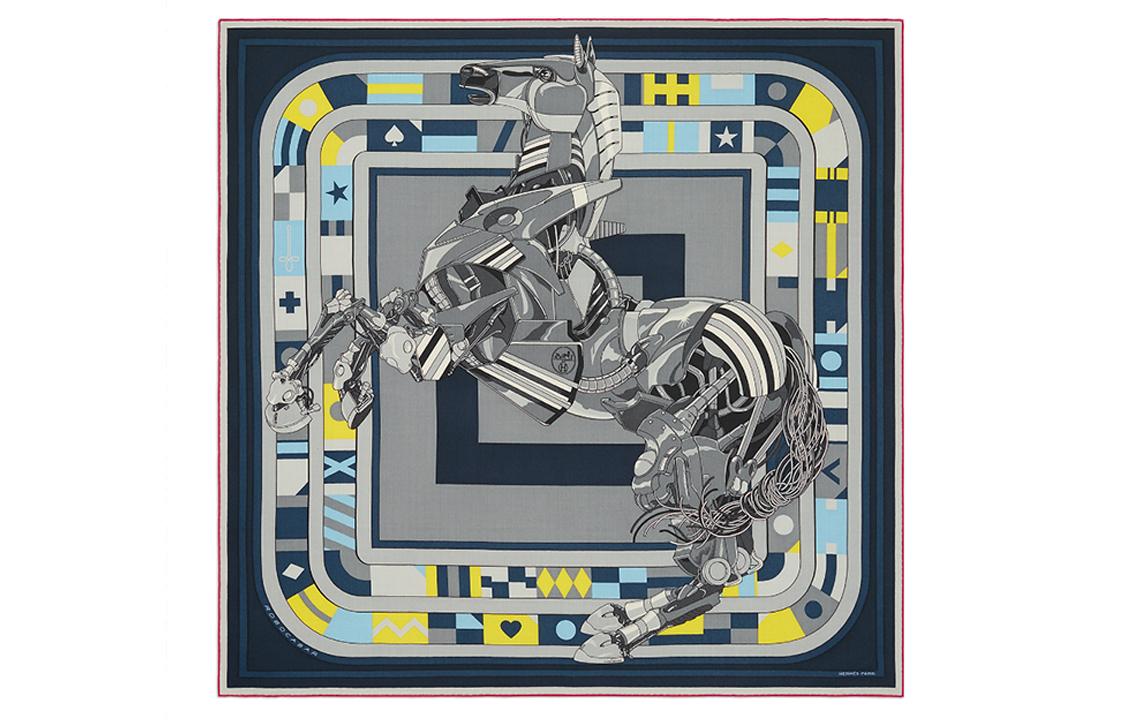 

HERMES Шёлковый шарф мужской синий, Blue
